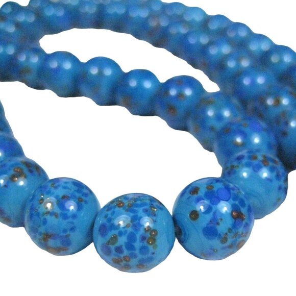 Art Glass Gold Foil Beaded Necklace Women Strand Statement Box Clasp 26 Inch - Picture 1 of 6